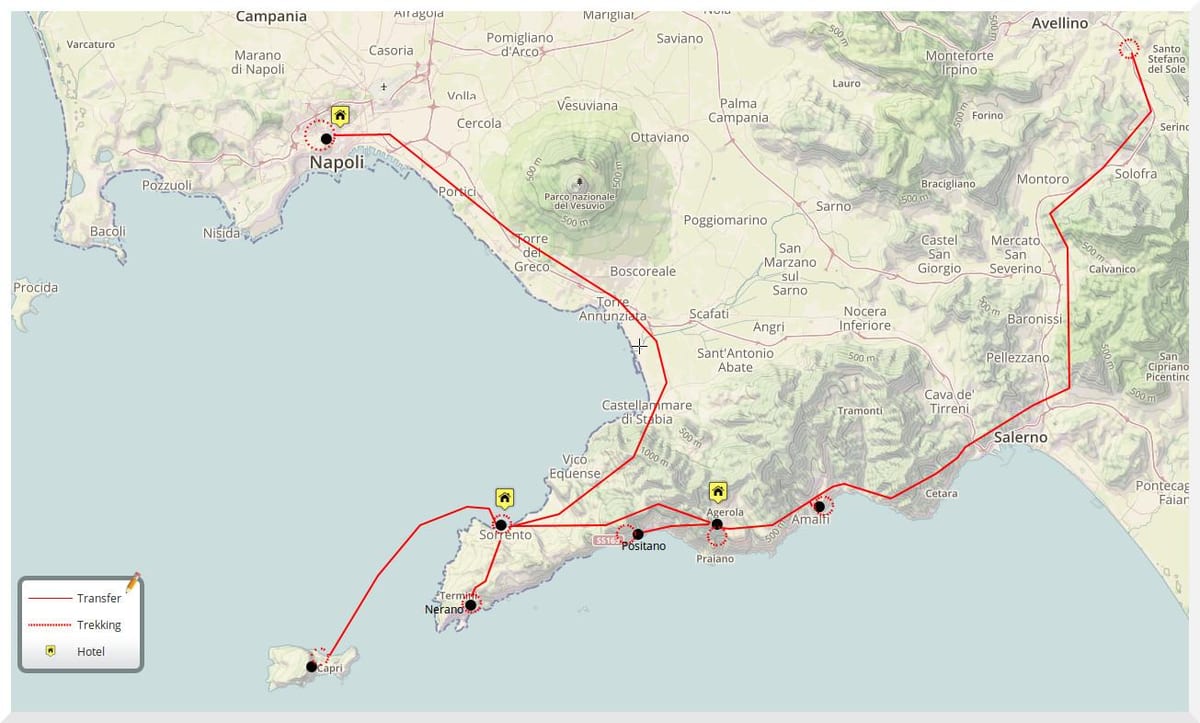 Kart over napoli, italia walking tour